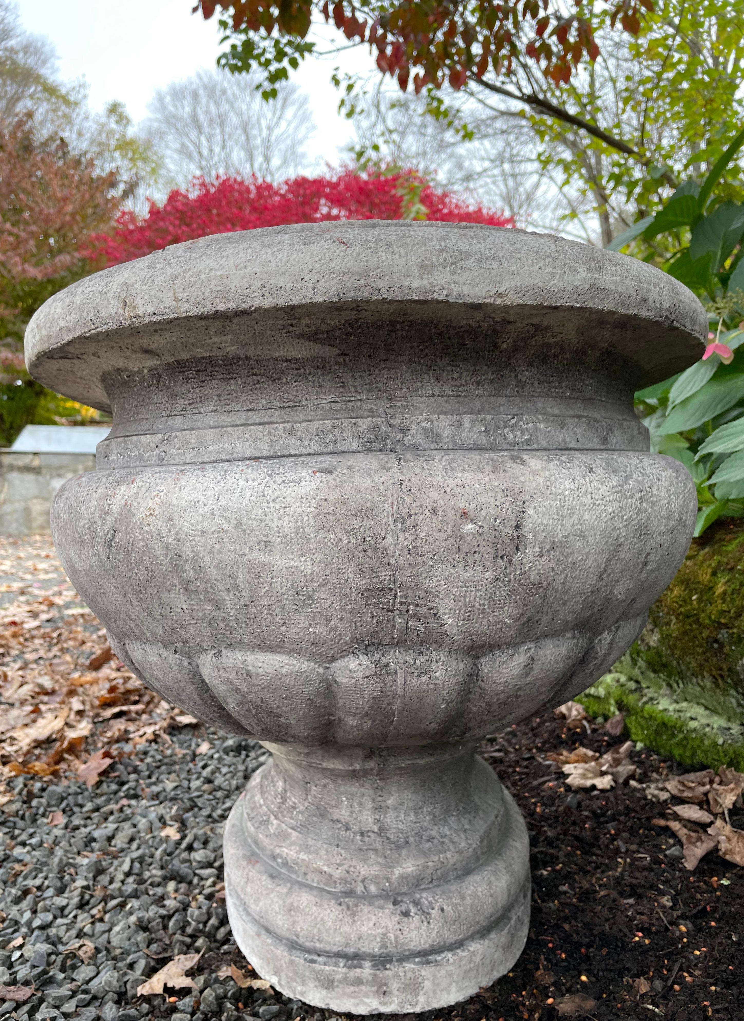 Hand-Carved Large Oval French 18th C Pierre de Bourgogne Jardiniere For Sale