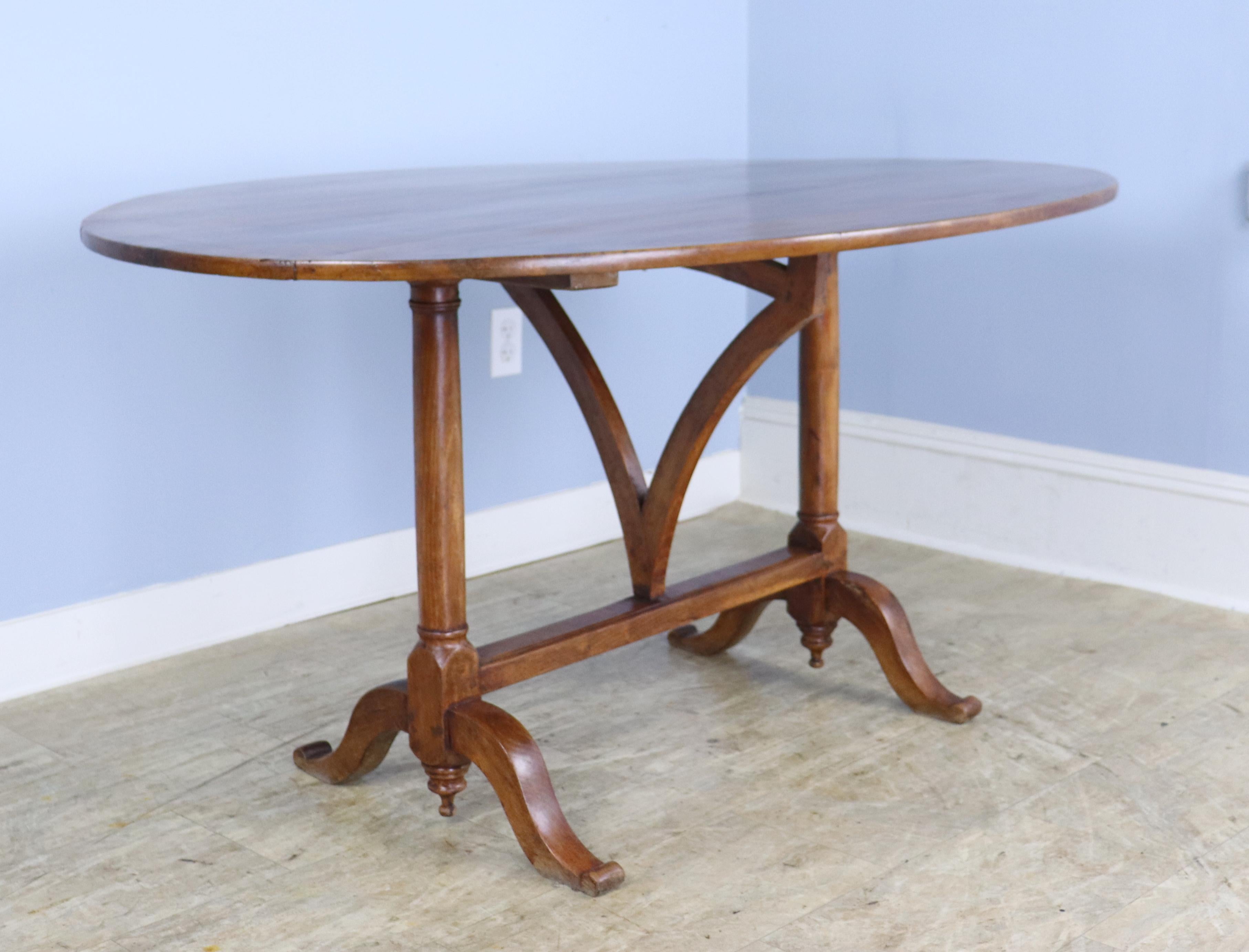 French Large Oval Fruitwood TiltTop Vendage Dining Table