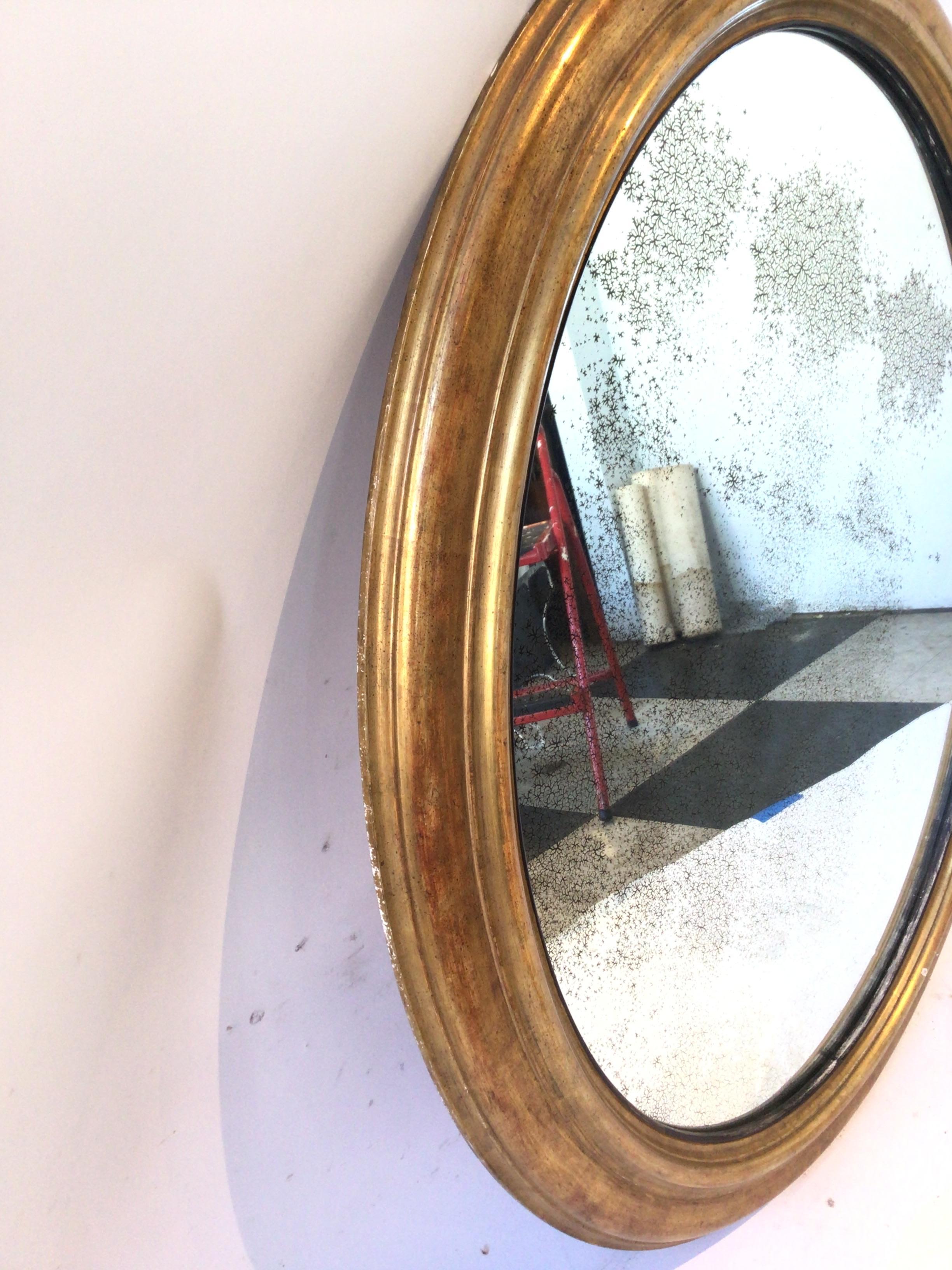 Large Oval Gilt Wood Mirror with Aged Glass For Sale 1
