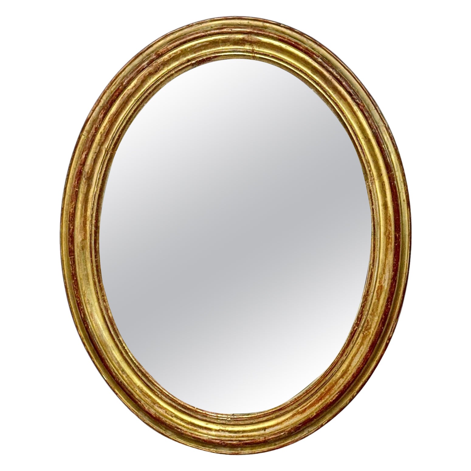 19th Century French Large Oval Giltwood Mirror with Mercury Glass