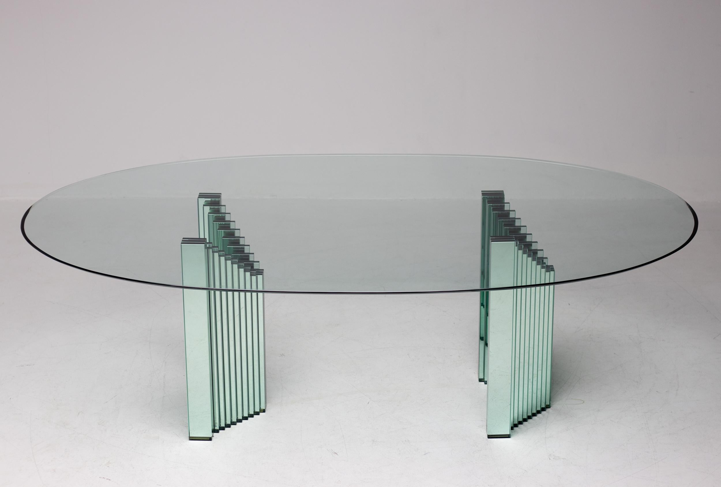 Large Oval Glass Dining Table by Luigi Massoni 4