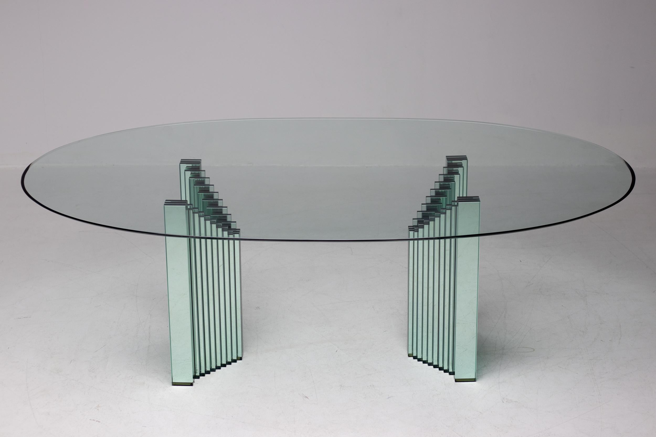 Large Oval Glass Dining Table by Luigi Massoni 1