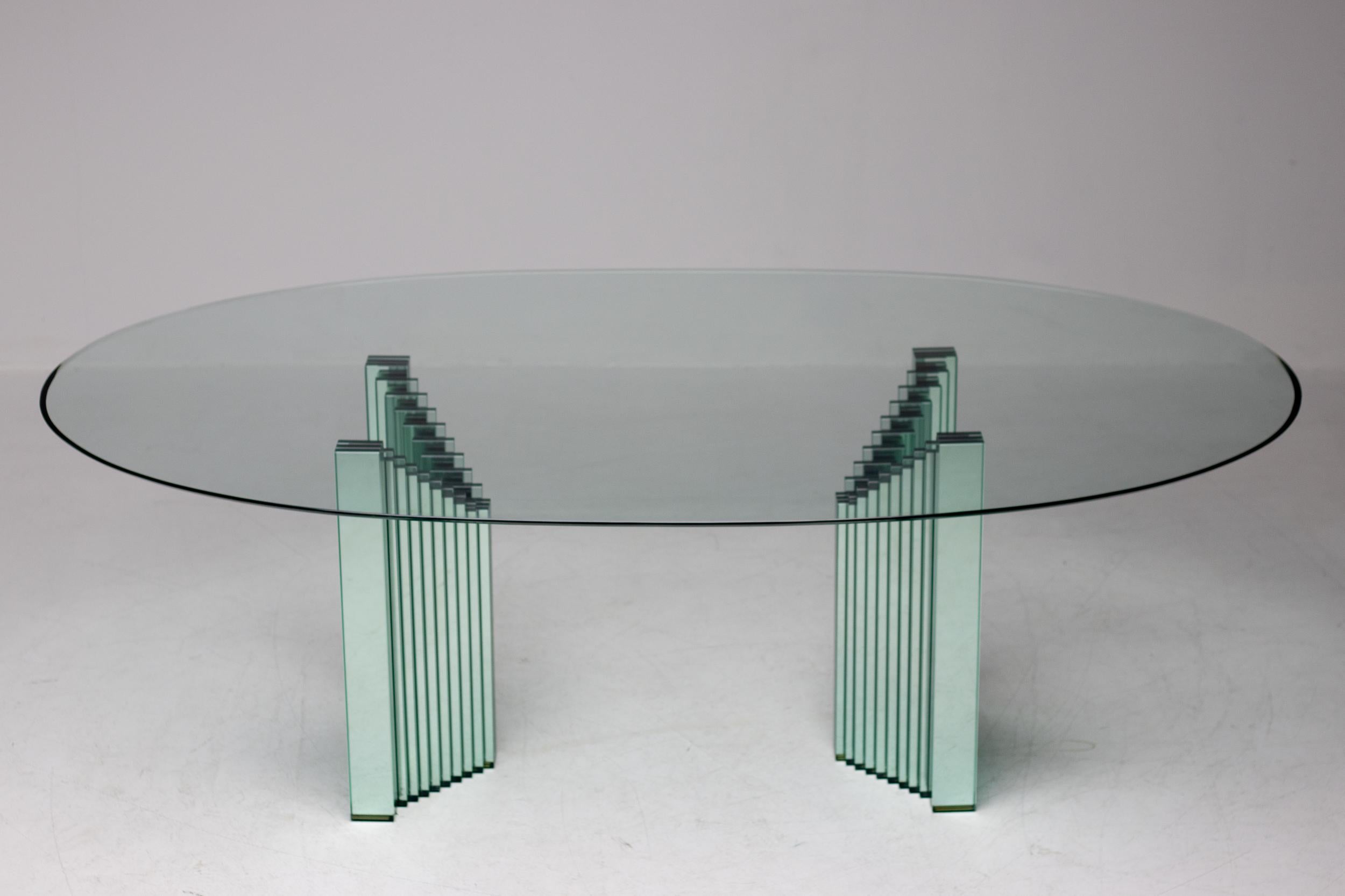 Large Oval Glass Dining Table by Luigi Massoni 2
