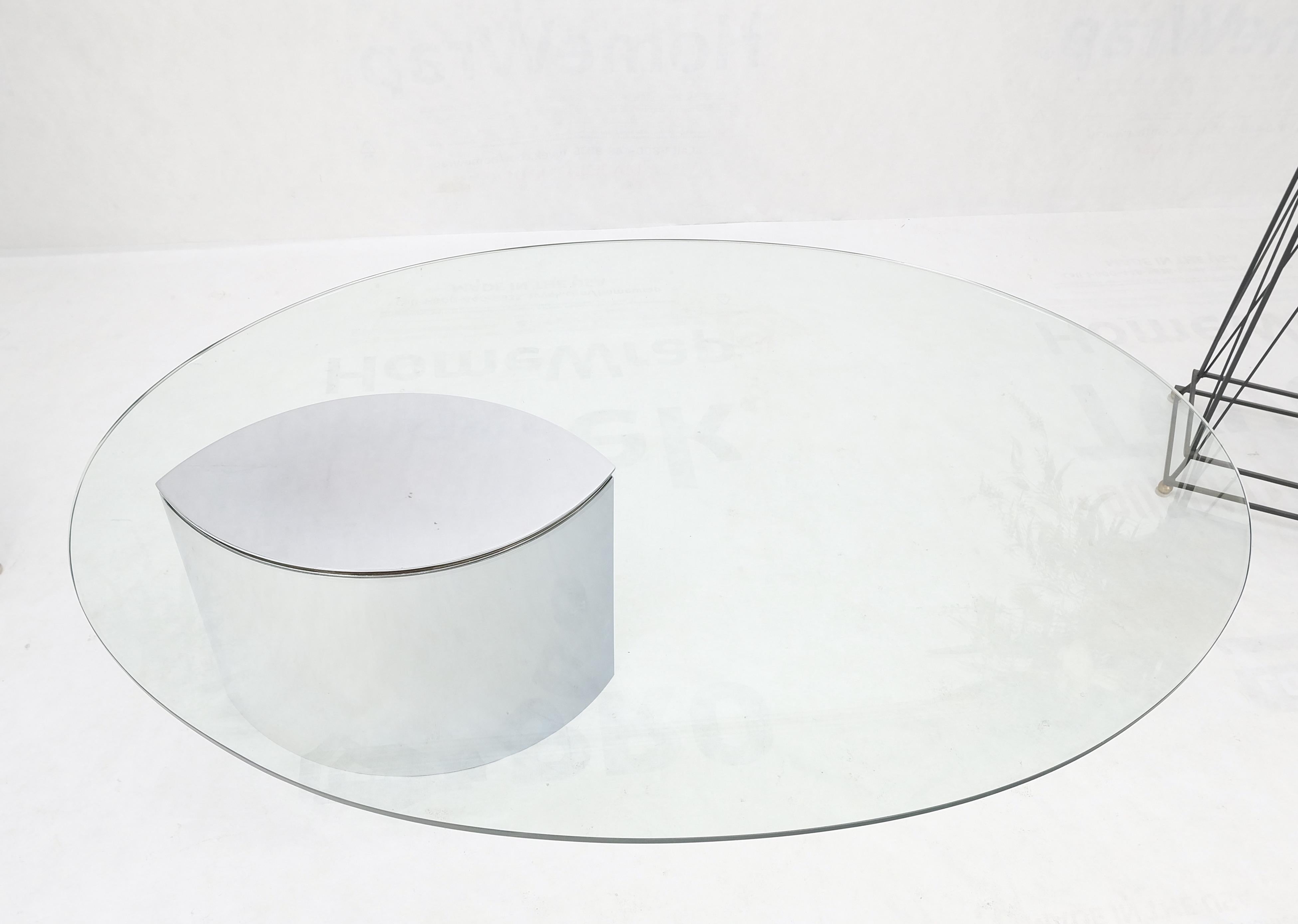Large Oval Glass Top Chrome Cantilever Base Mid-Century Modern Coffee Table Mint For Sale 1
