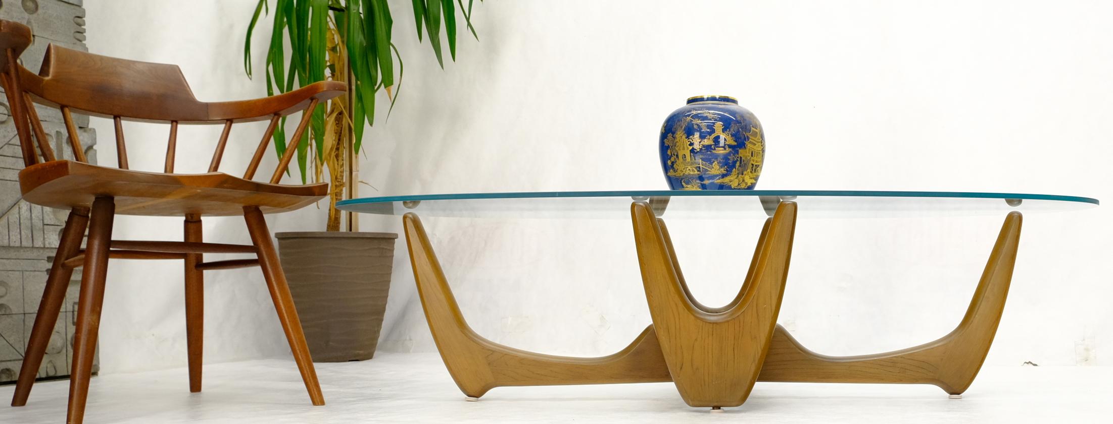 Lacquered Large Oval Glass Top Solid Carved Wood Coffee Table  For Sale