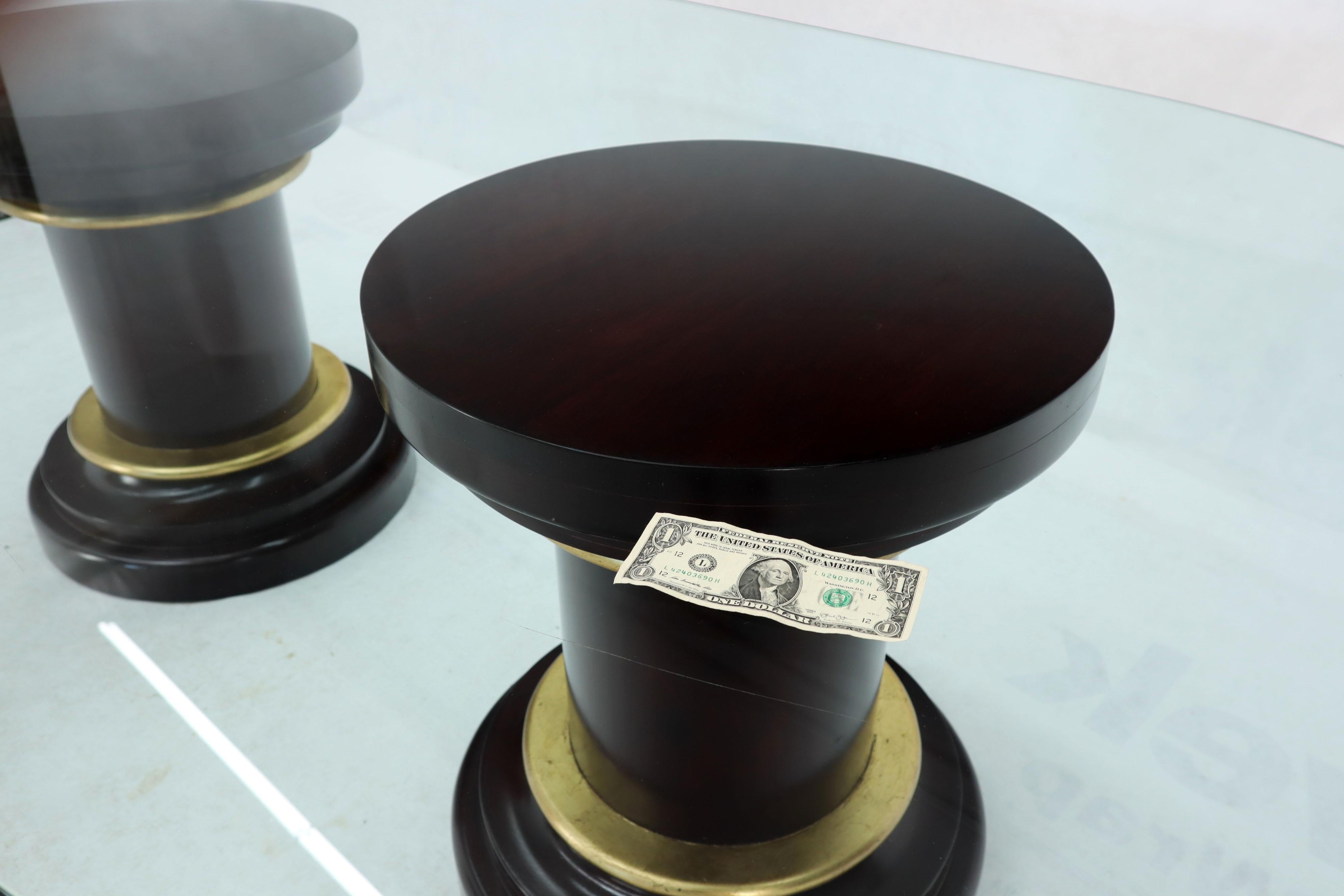 Large Oval Glass Top Two Round Turned Mahogany Pedestal Bases Dining Table For Sale 5