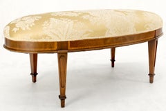 Large Oval Golden Upholstery Flame Inlaid Mahogany Frame Federal Bench Ottoman