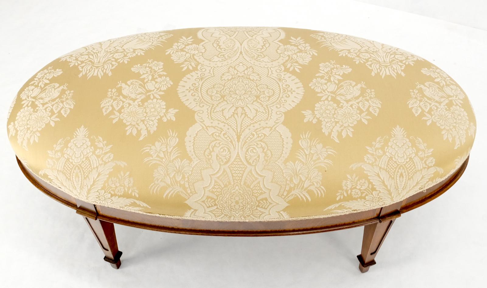 American Large Oval Golden Upholstery Flame Inlaid Mahogany Frame Federal Bench Ottoman