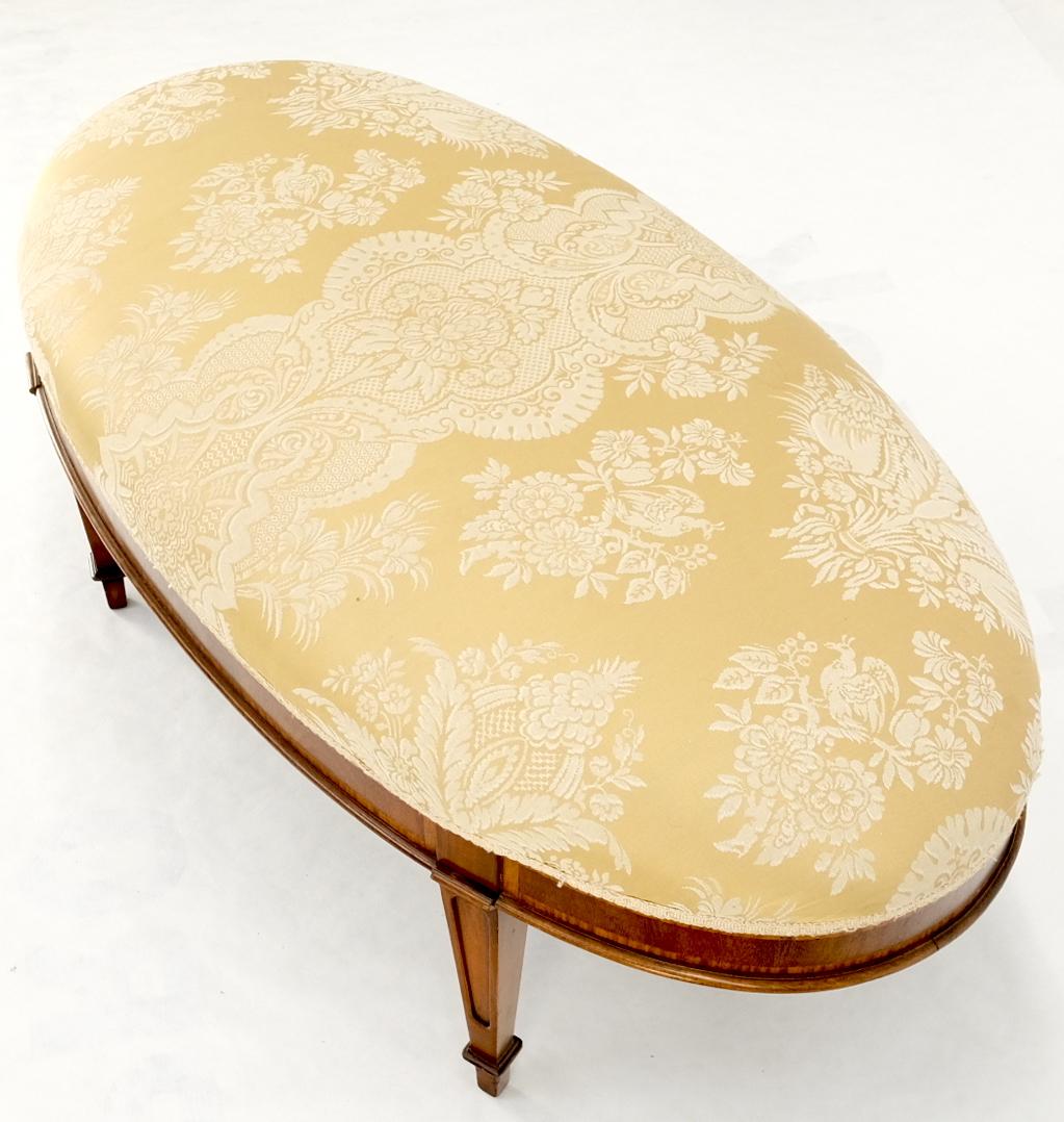 Lacquered Large Oval Golden Upholstery Flame Inlaid Mahogany Frame Federal Bench Ottoman