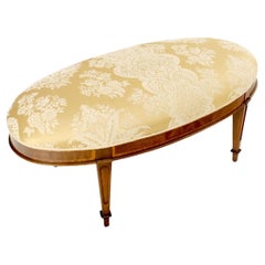 Large Oval Golden Upholstery Flame Inlaid Mahogany Frame Federal Bench Ottoman