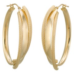Large Oval Hoop Earrings Estate 14 Karat Yellow Gold Italy Vintage Fine Jewelry