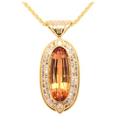 Imperial Topaz, Diamond, and Yellow Gold Pendant on Chain