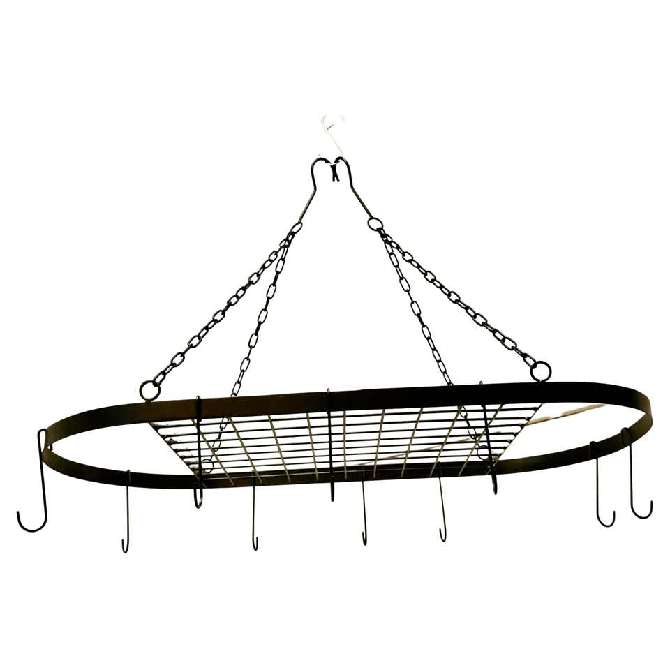 Large Wrought Iron Hanging Pot Rack with Grape Motif at 1stDibs ...