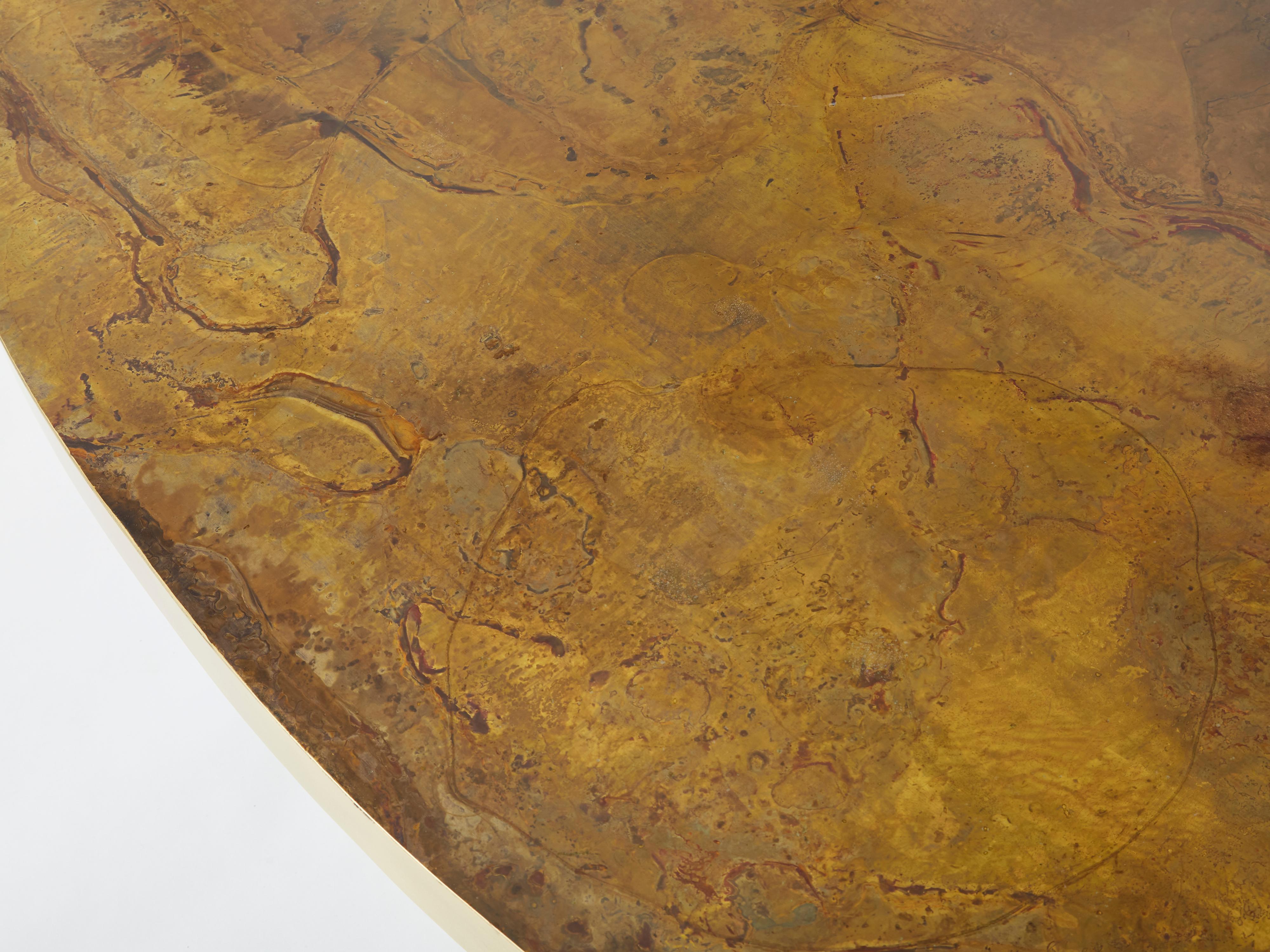 Large Oval Isabelle and Richard Faure Oxidized Brass Coffee Table, 1970s For Sale 5