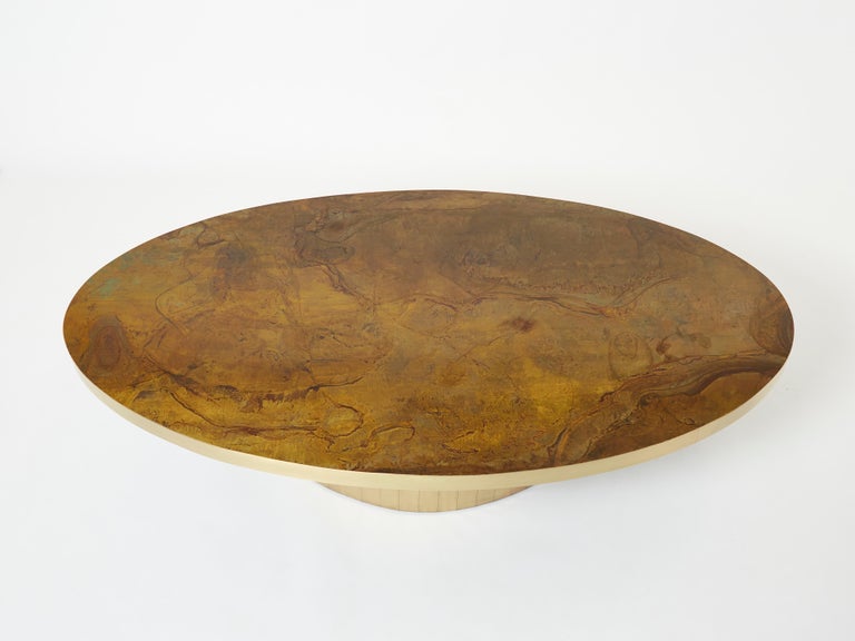 Mid-Century Modern Large Oval Isabelle and Richard Faure Oxidized Brass Coffee Table, 1970s For Sale