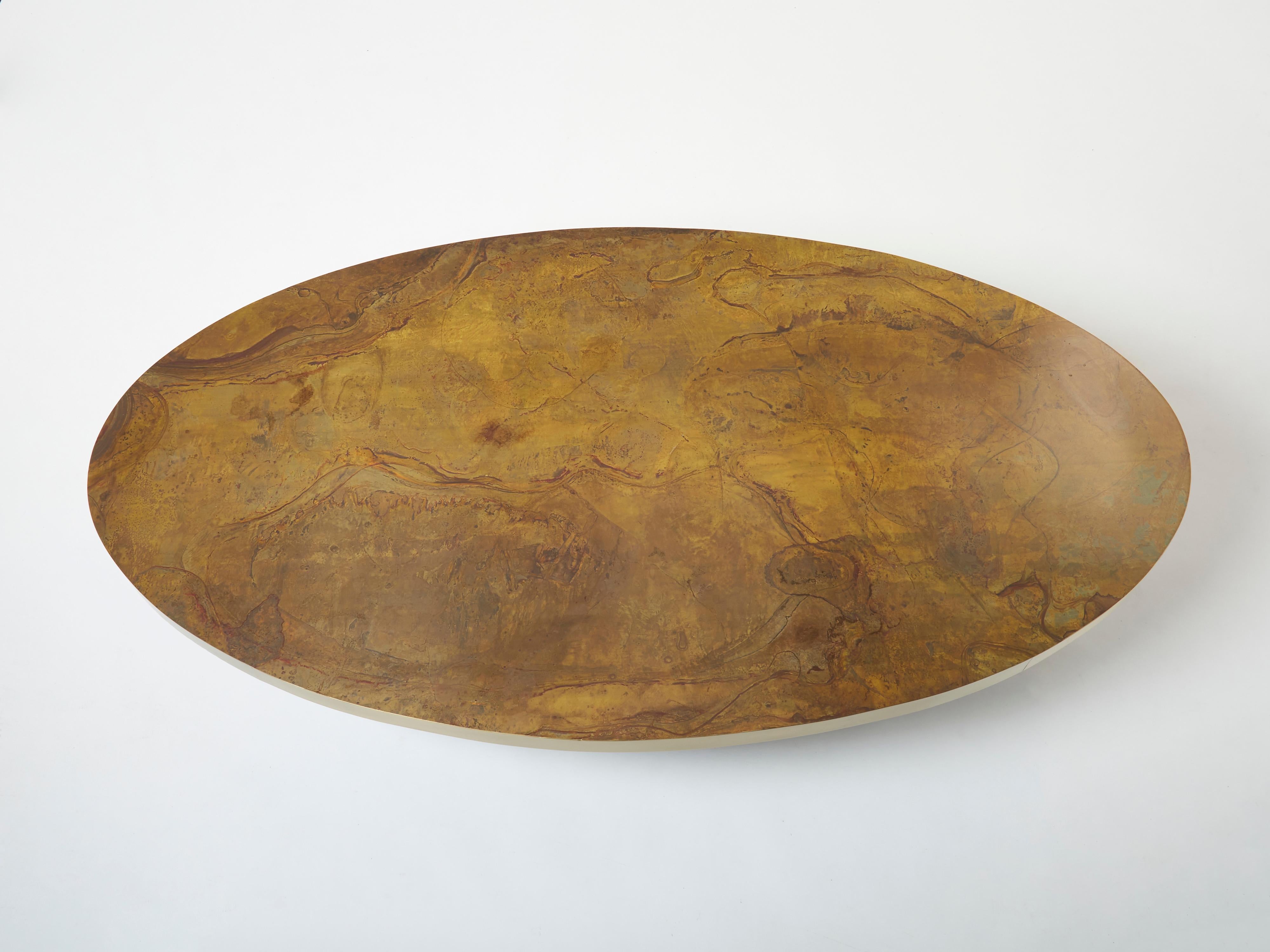 Large Oval Isabelle and Richard Faure Oxidized Brass Coffee Table, 1970s For Sale 3