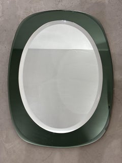 Large Oval Italian mirror, emerald green mirrored glass frame from Cristal Art