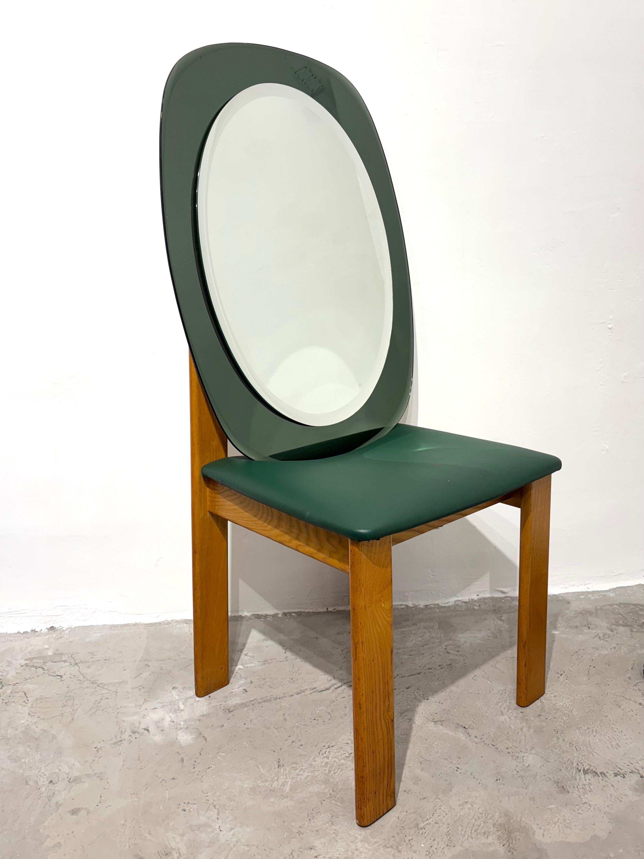 Large Oval Italian mirror, emerald green mirrored glass frame from Cristal Art For Sale 2