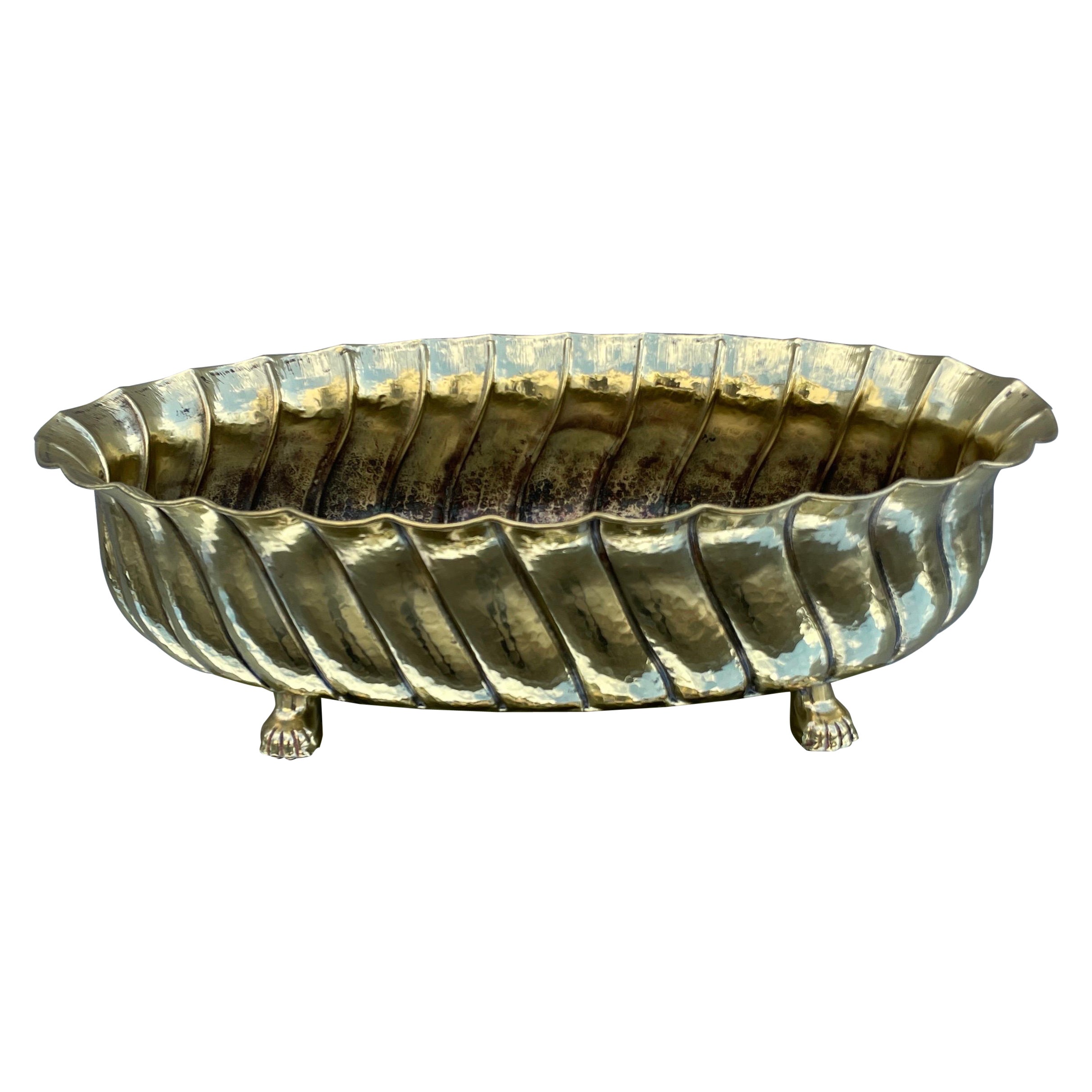 Large Oval ItalianScalloped Brass Footed Centerpiece