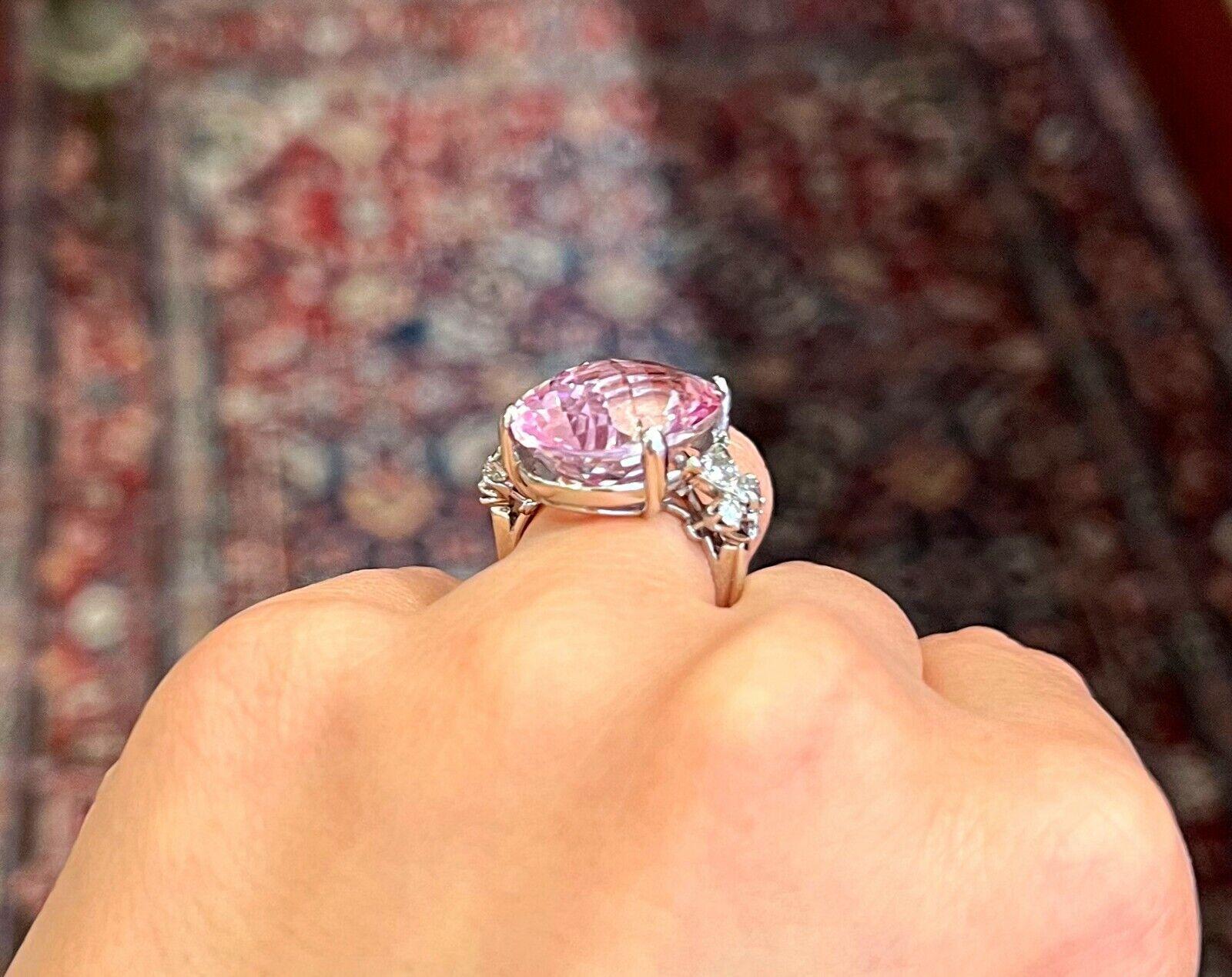 Oval Cut Large Oval Kunzite and Diamond Cocktail Ring in Platinum For Sale