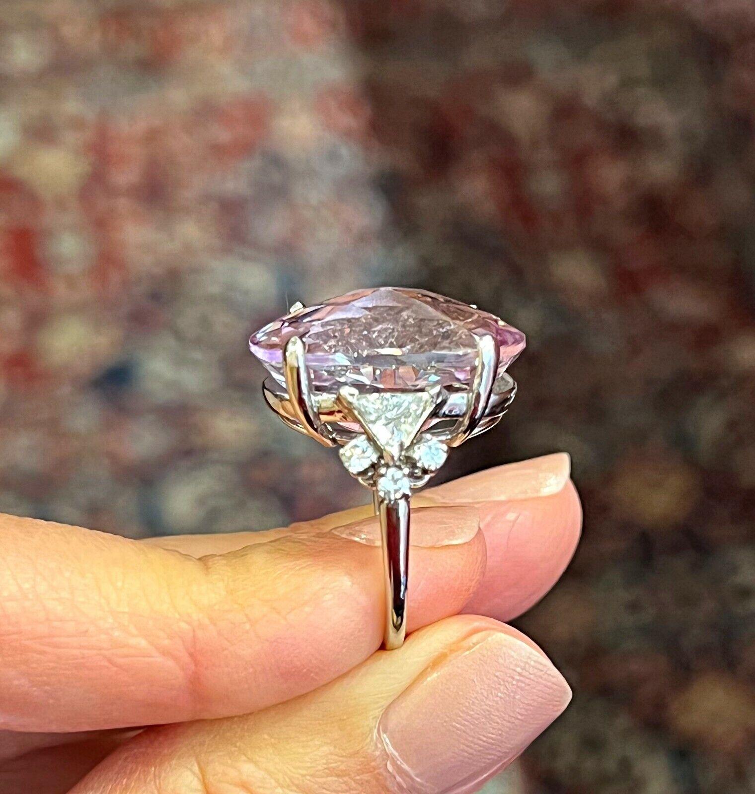 Large Oval Kunzite and Diamond Cocktail Ring in Platinum In Excellent Condition For Sale In La Jolla, CA