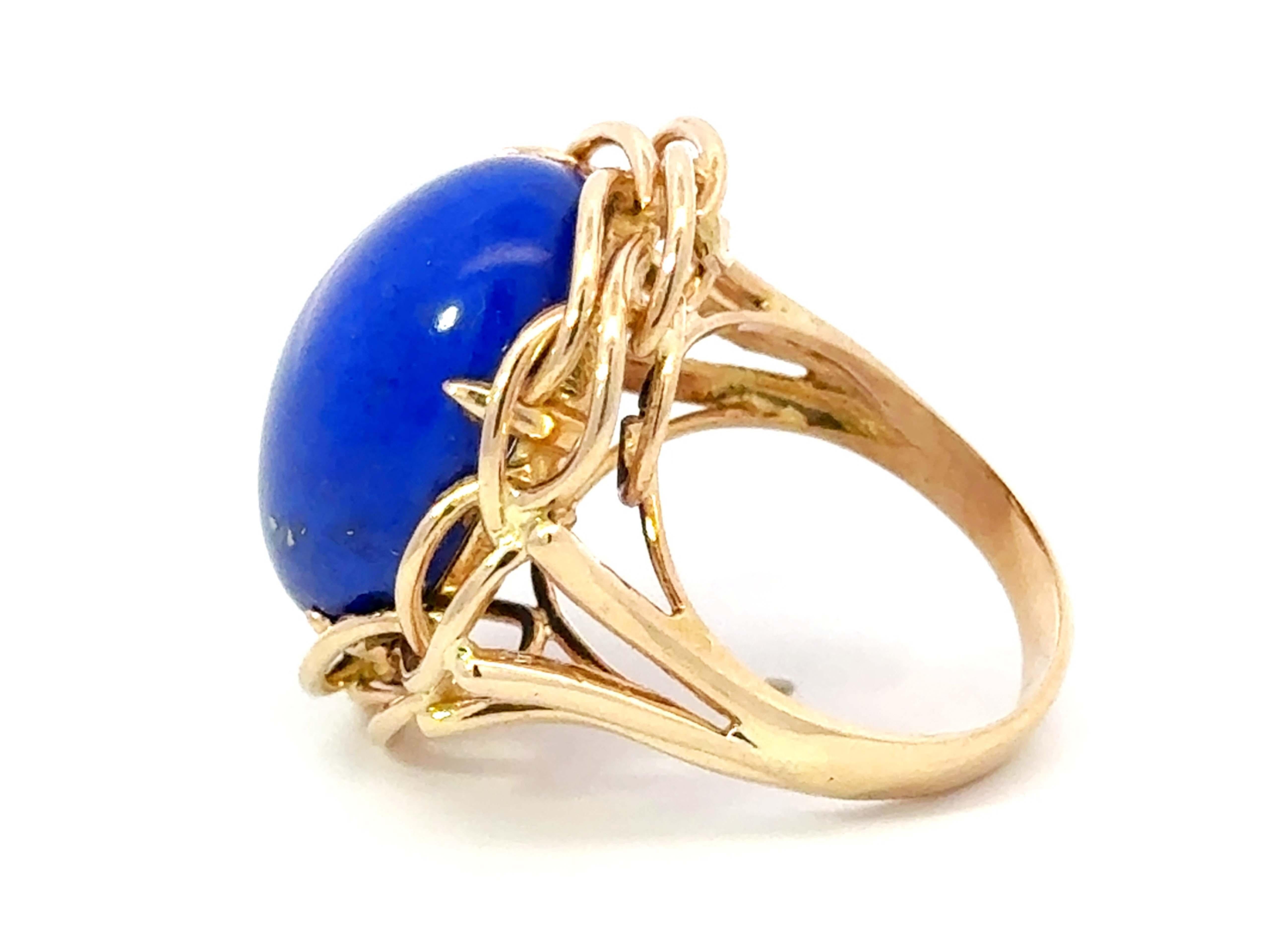 Women's Large Oval Lapis Lazuli Cocktail Ring 14k Yellow Gold For Sale