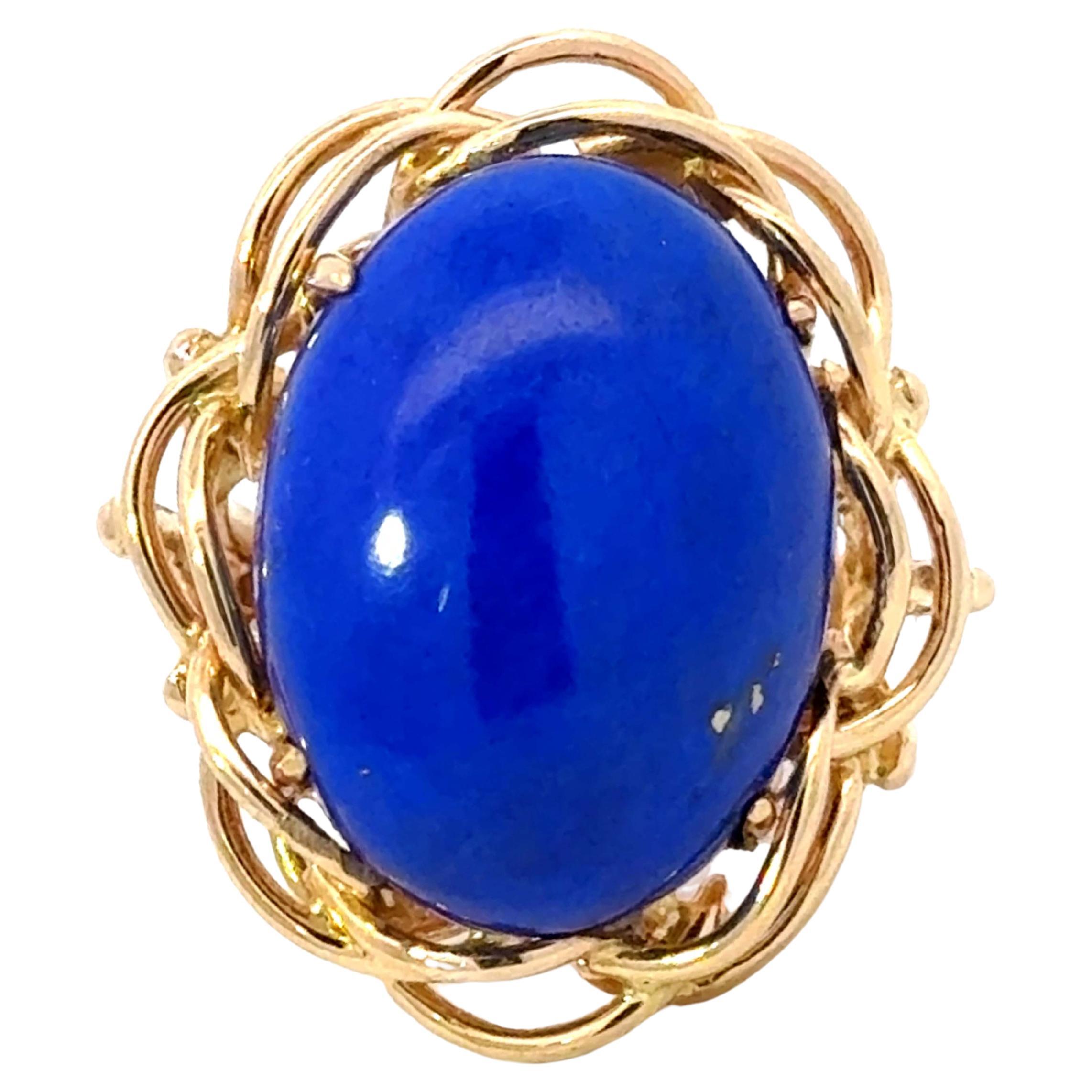 Large Oval Lapis Lazuli Cocktail Ring 14k Yellow Gold For Sale