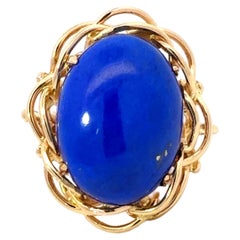 Großer ovaler Lapislazuli-Cocktailring 14k Gelbgold