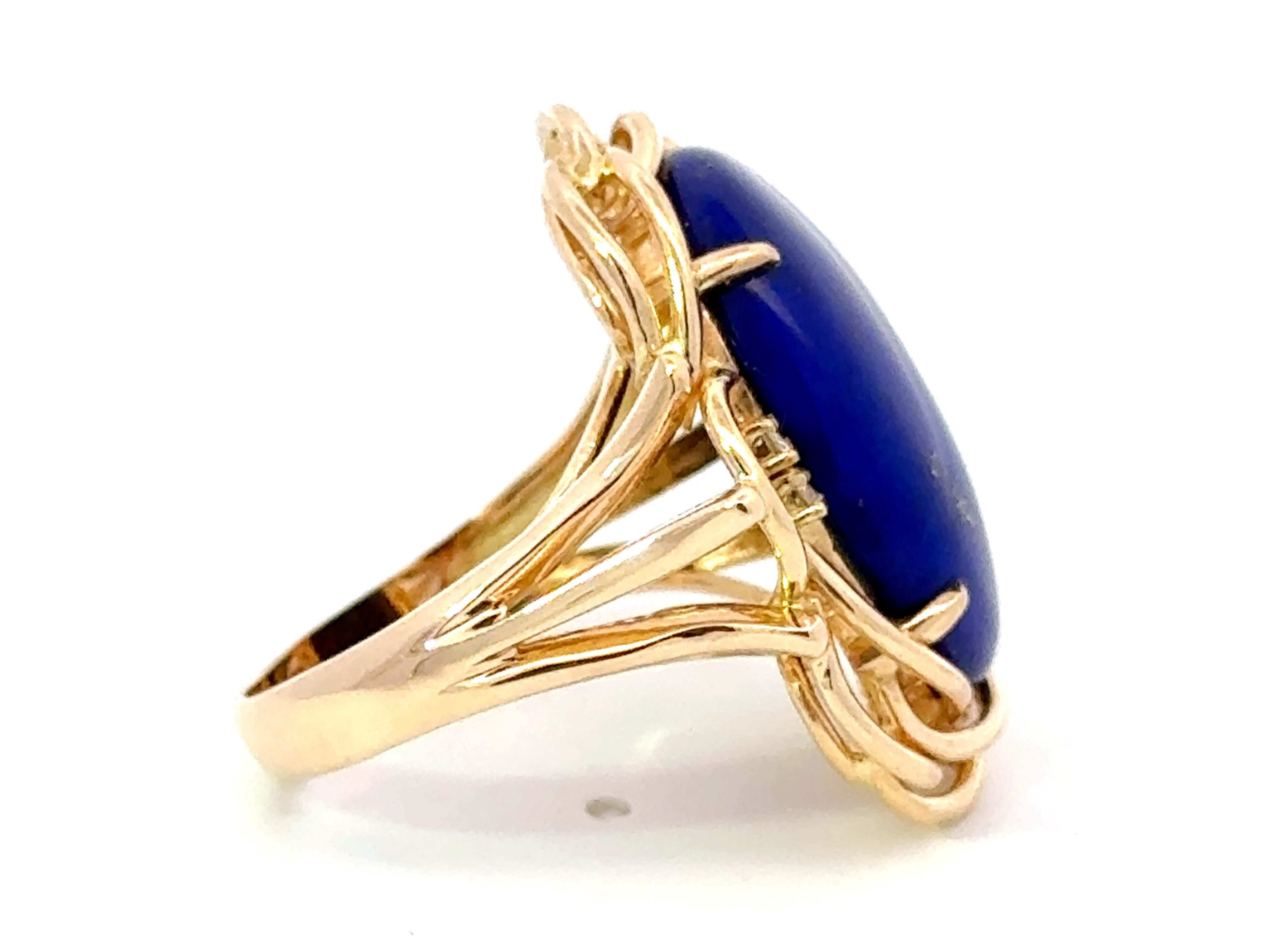 Large Oval Lapis Lazuli Diamond Cocktail Ring 14k Yellow Gold In Excellent Condition For Sale In Honolulu, HI