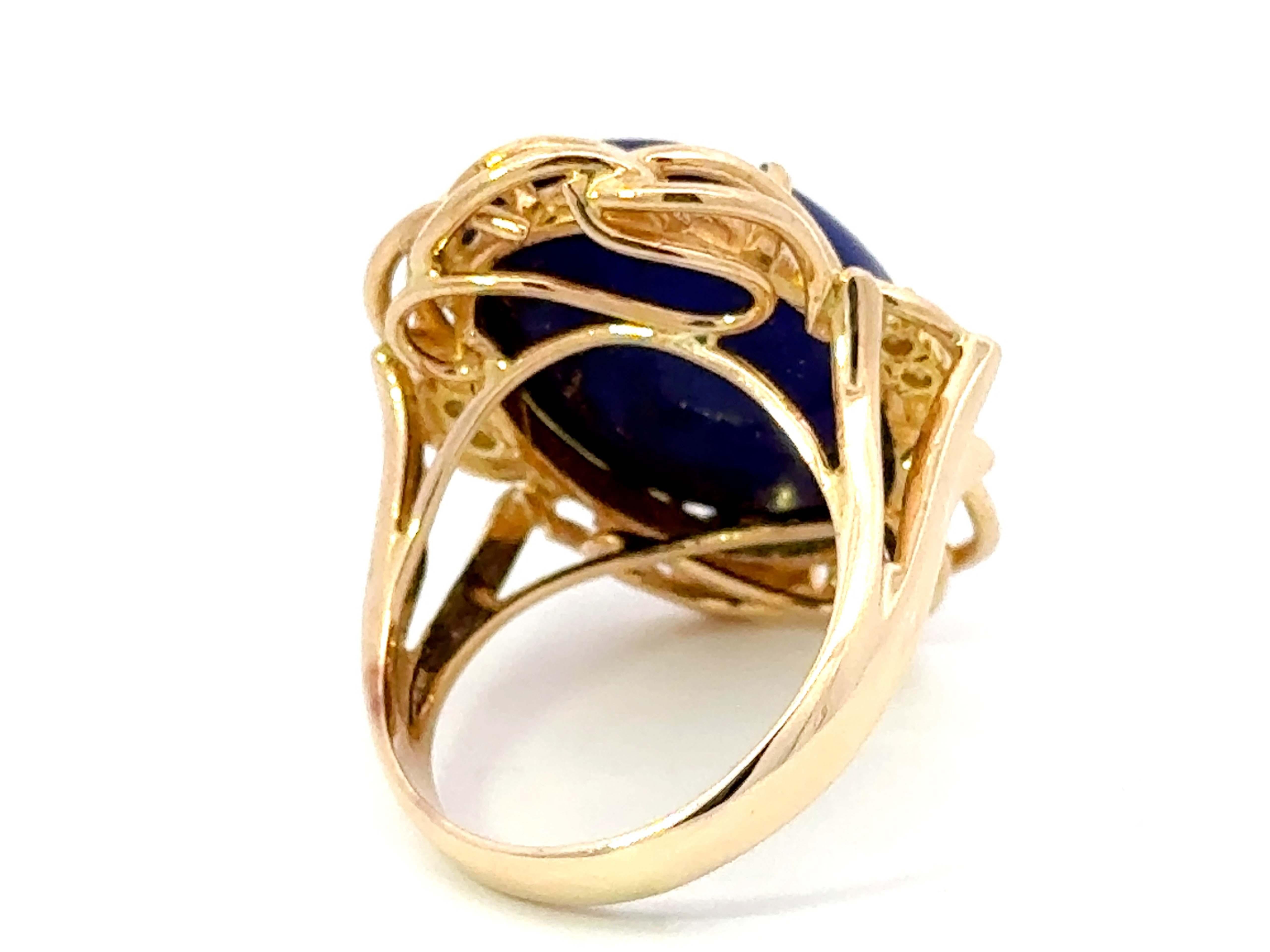 Large Oval Lapis Lazuli Diamond Cocktail Ring 14k Yellow Gold For Sale 1