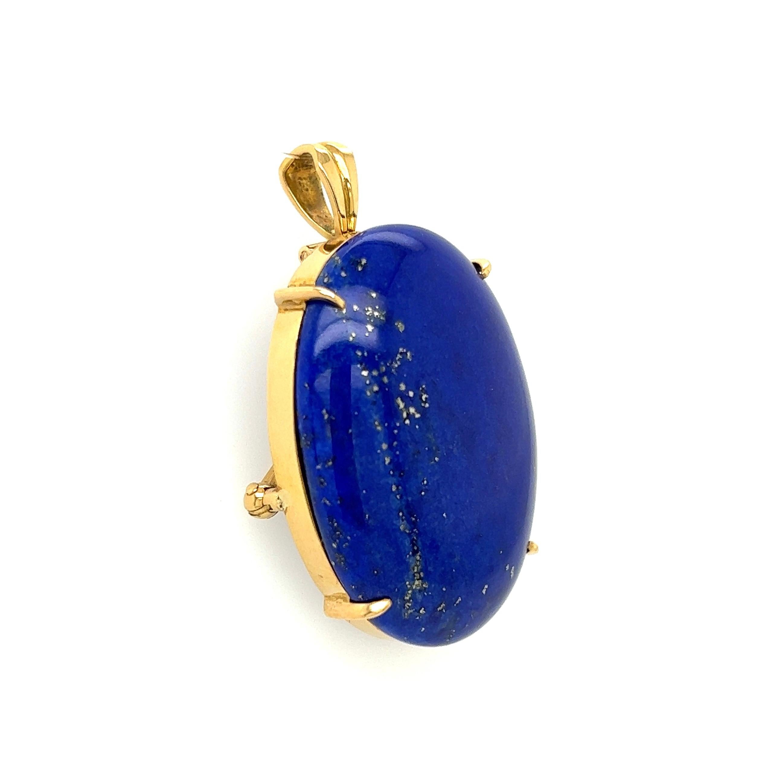Oval Cut Large Oval Lapis Lazuli w/Pyrite Gold Pendant Brooch For Sale