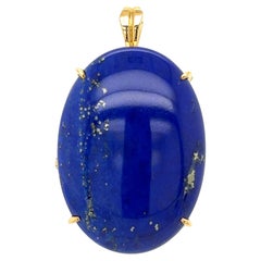 Grande broche pendentif ovale en lapis-lazuli et or pyrite