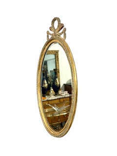 Grande specchio ovale in legno dorato in stile Luigi XVI, Napoléon III, XIX secolo