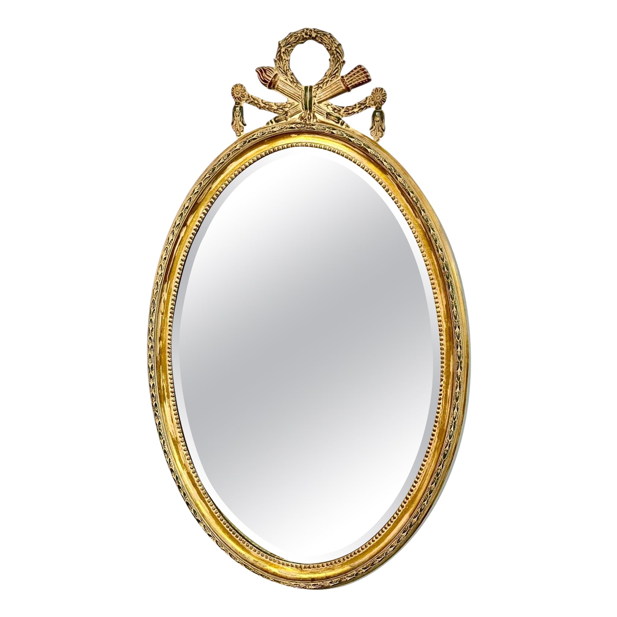 Grande specchio ovale in legno dorato in stile Luigi XVI, Napoléon III, XIX secolo in vendita