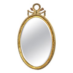 Grande specchio ovale in legno dorato in stile Luigi XVI, Napoléon III, XIX secolo