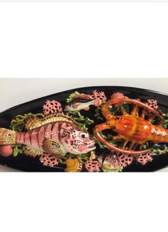 Large Oval Majolica Palissy Fish & Lobster Platter Vallauris, circa 1950