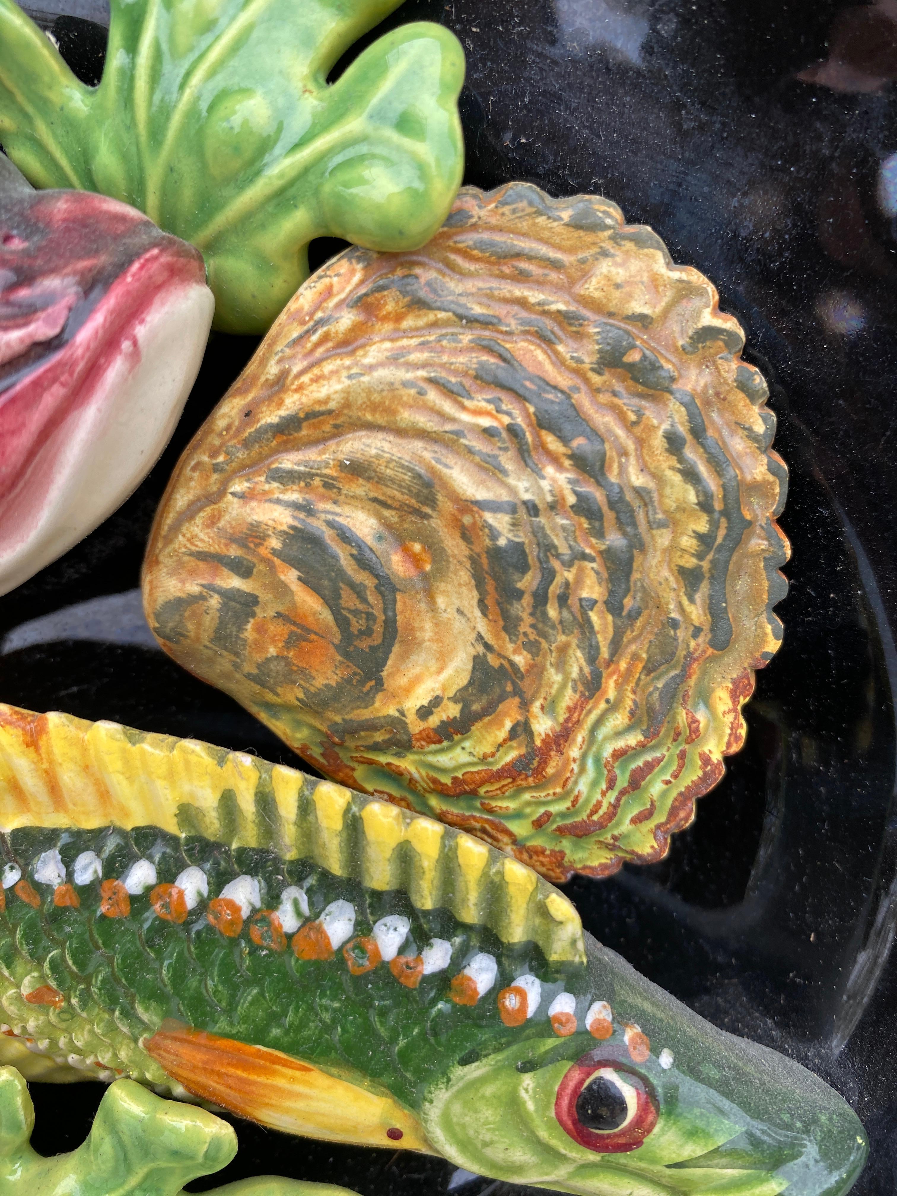 Mid-Century Modern Large Oval Majolica Palissy Fish Platter Vallauris, circa 1950 For Sale