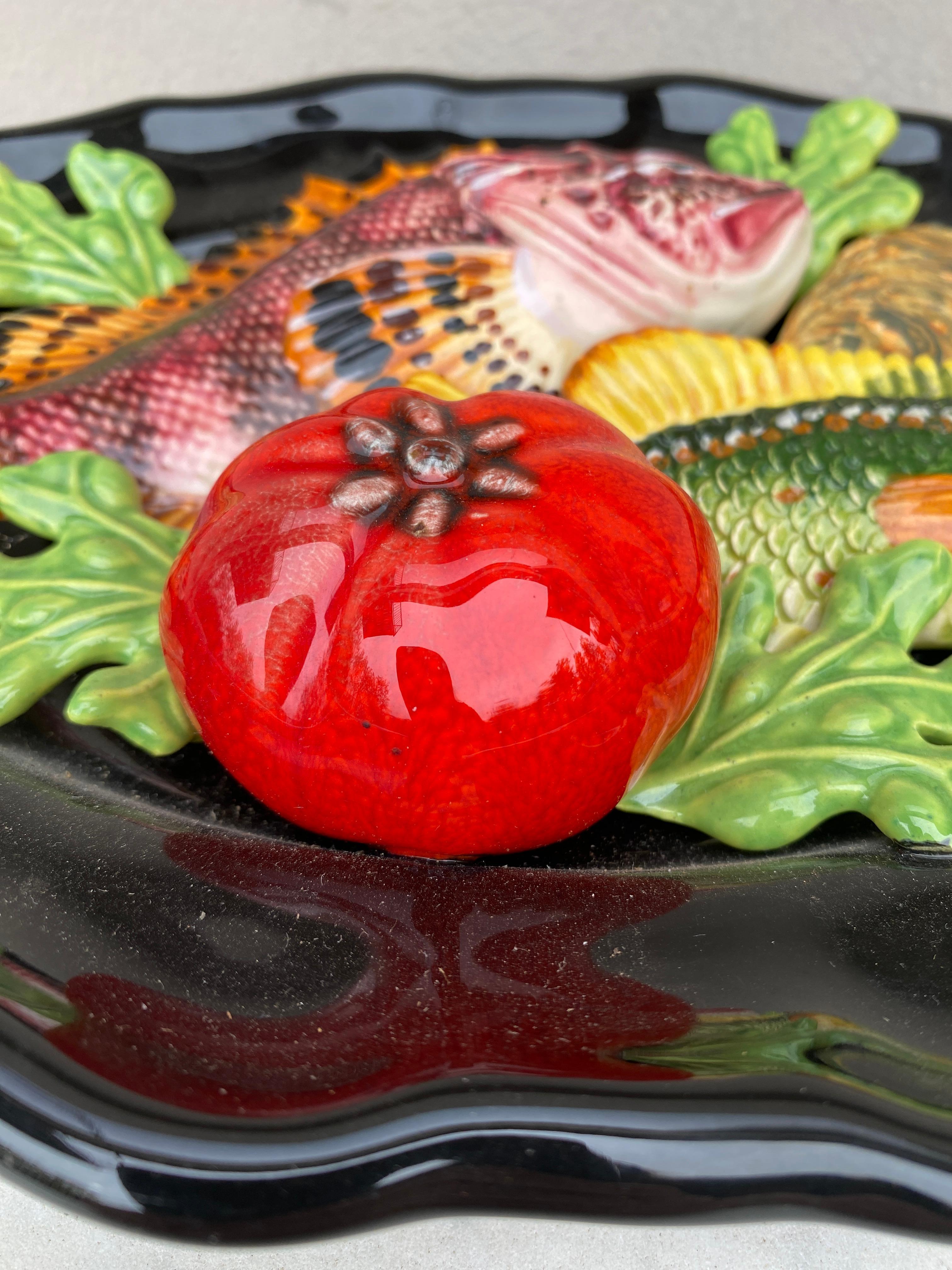 French Large Oval Majolica Palissy Fish Platter Vallauris, circa 1950 For Sale