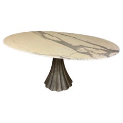 Large Oval Marble Dining Table with Iron Base