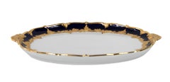 Large Oval Meissen Porcelain Gilded Cobalt Blue Plate