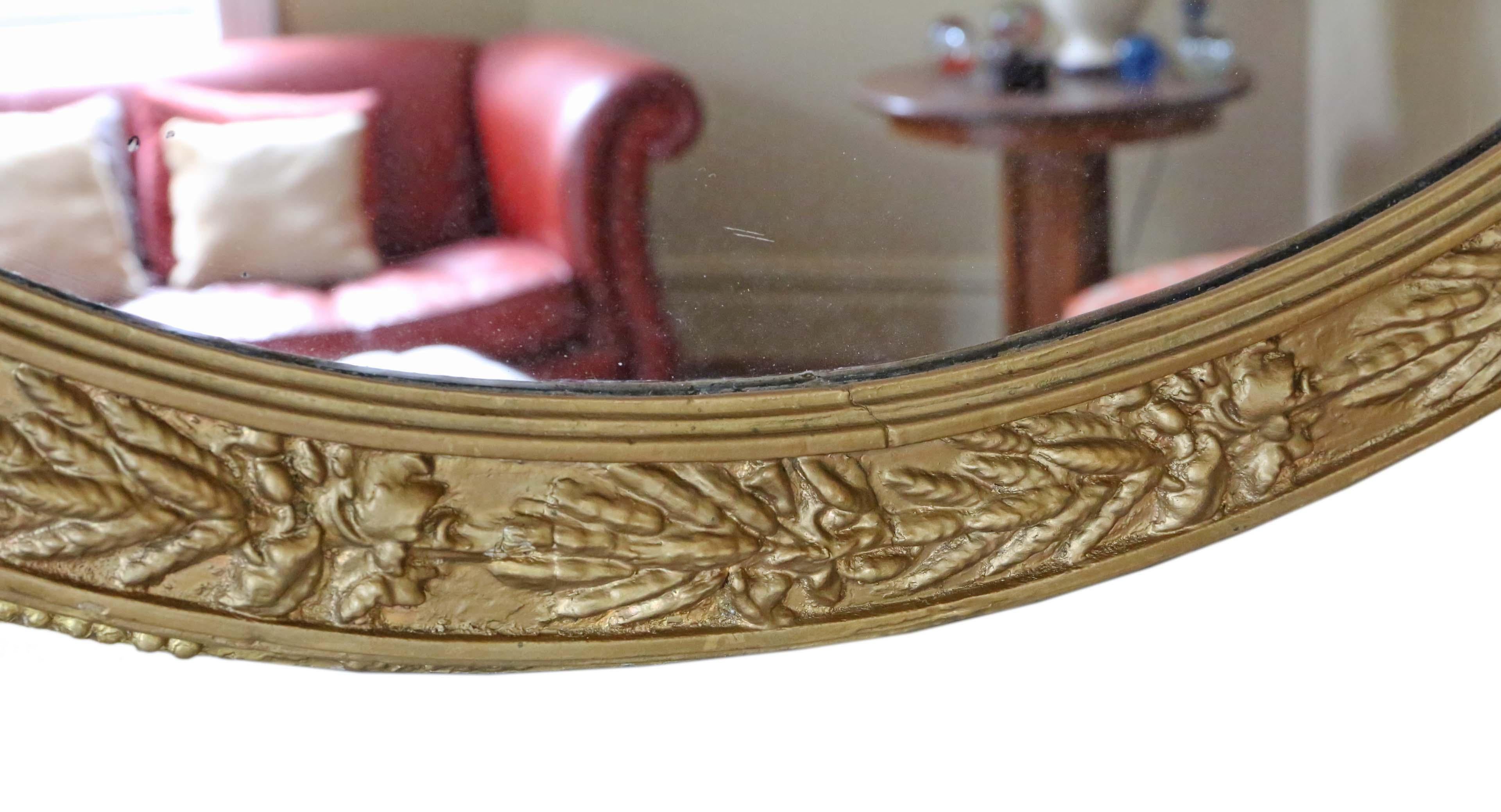 Large Oval Mid-19th Century Victorian Gilt Overmantle Wall Mirror 1