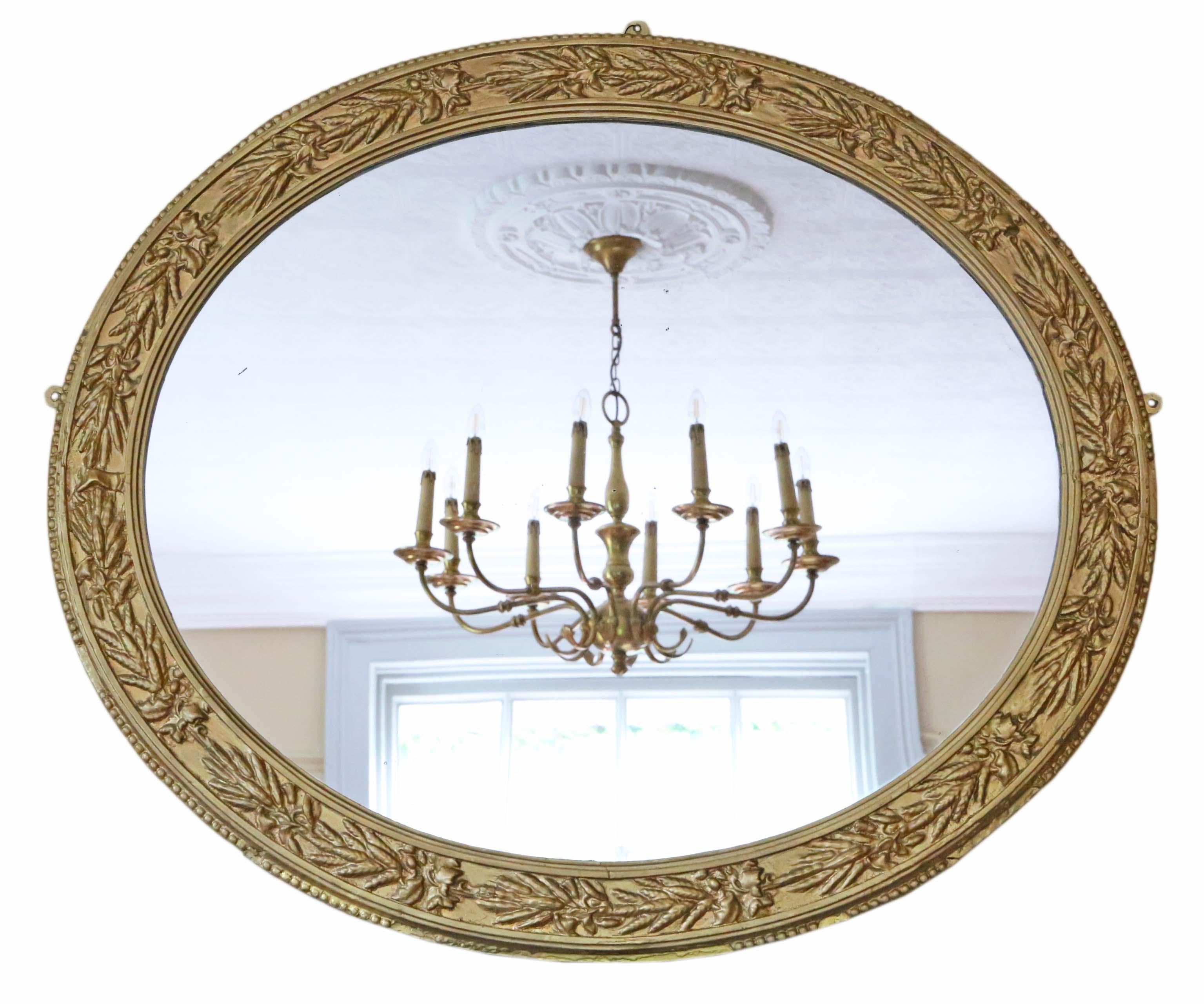 Large Oval Mid-19th Century Victorian Gilt Overmantle Wall Mirror 3