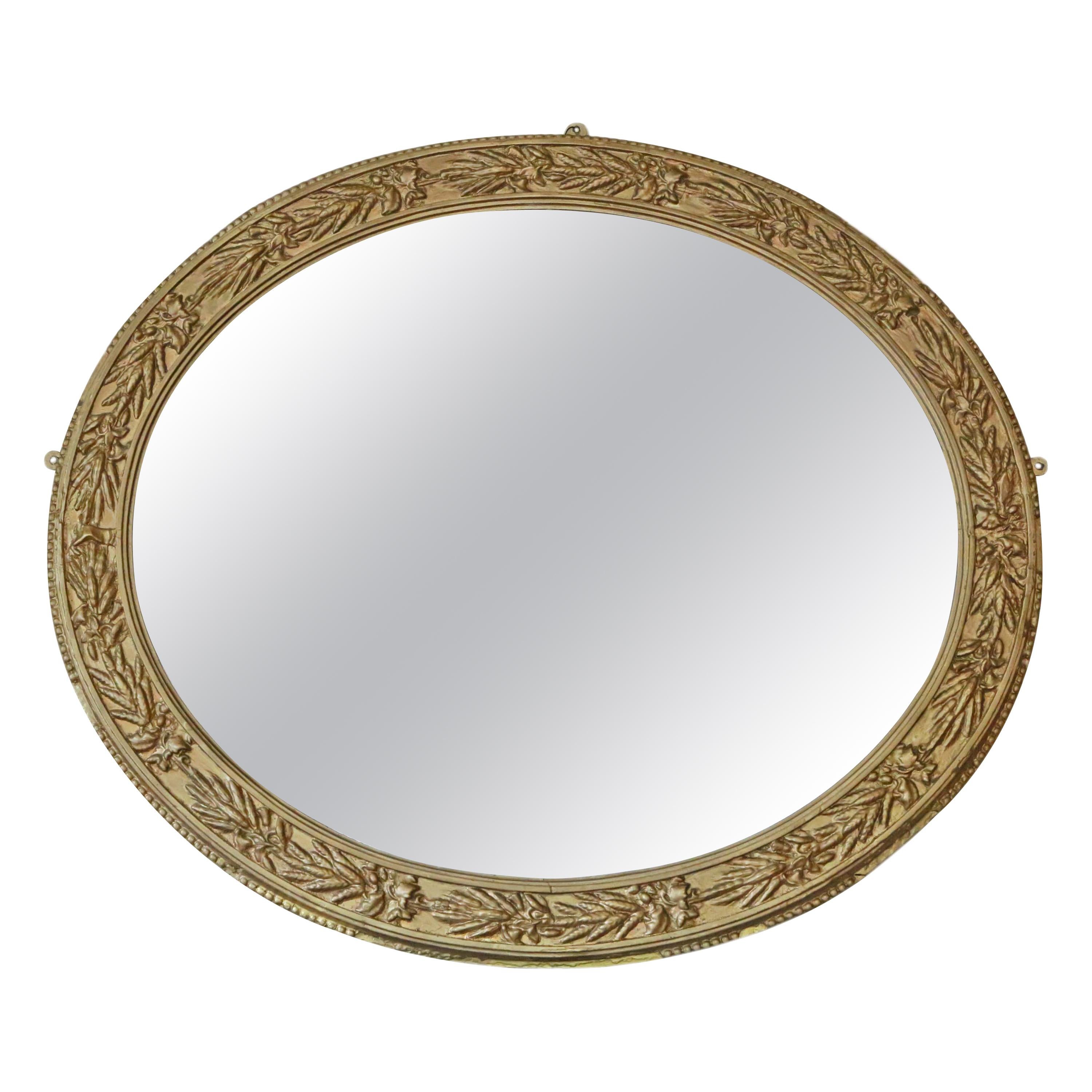 Large Oval Mid-19th Century Victorian Gilt Overmantle Wall Mirror