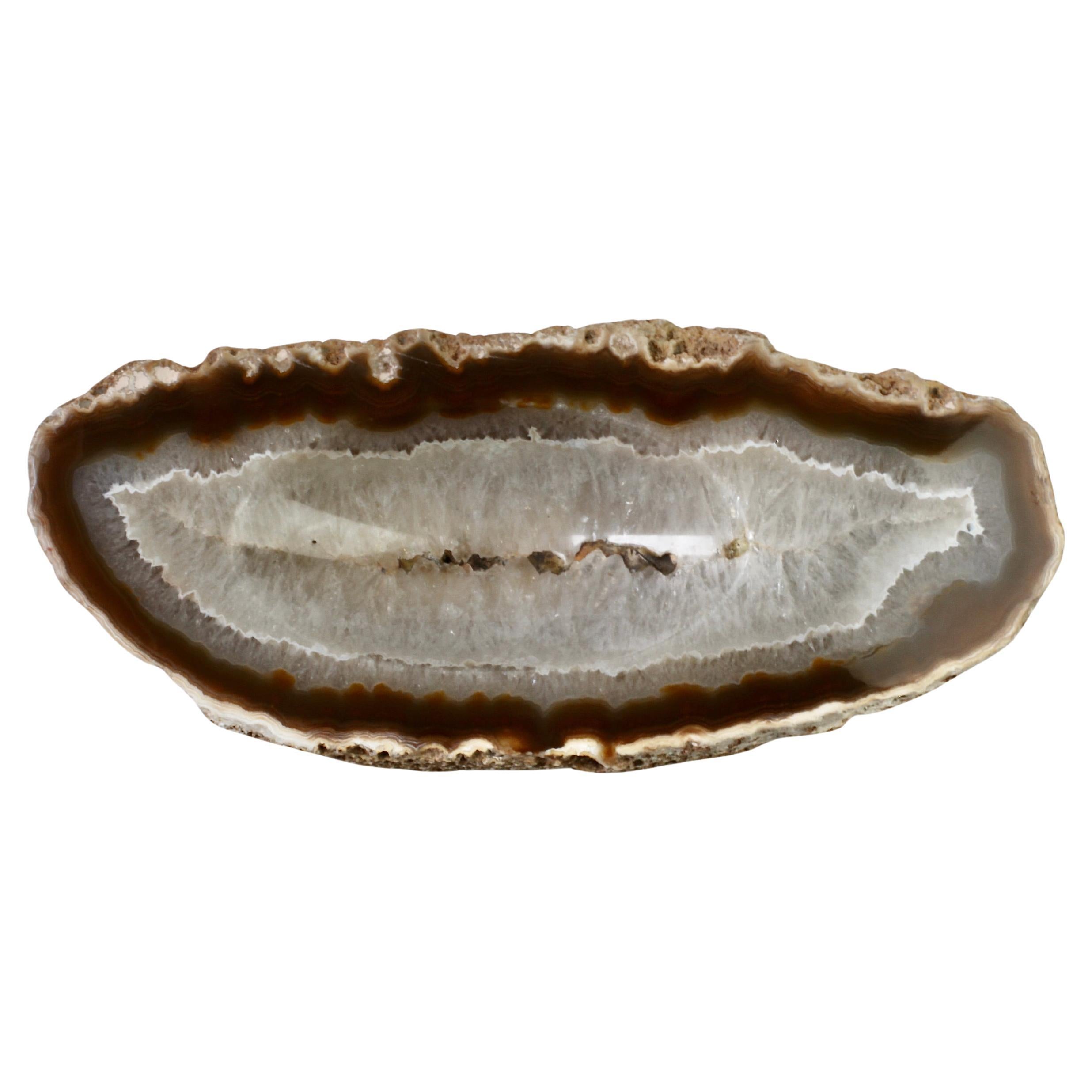 Large Oval Mid-Century Carved Brown Crystal Agate Stone Organic Dish Vide-Poche