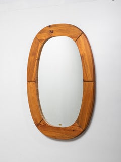 Grand miroir mural ovale en pin du milieu du siècle, Glas Mäster Markaryd, Suède, années 1970