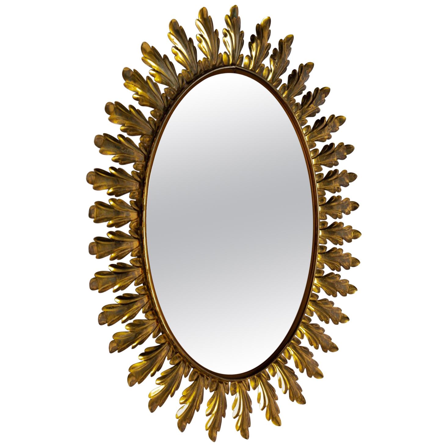 Brass Oblong Oval Wall Mirror at 1stdibs