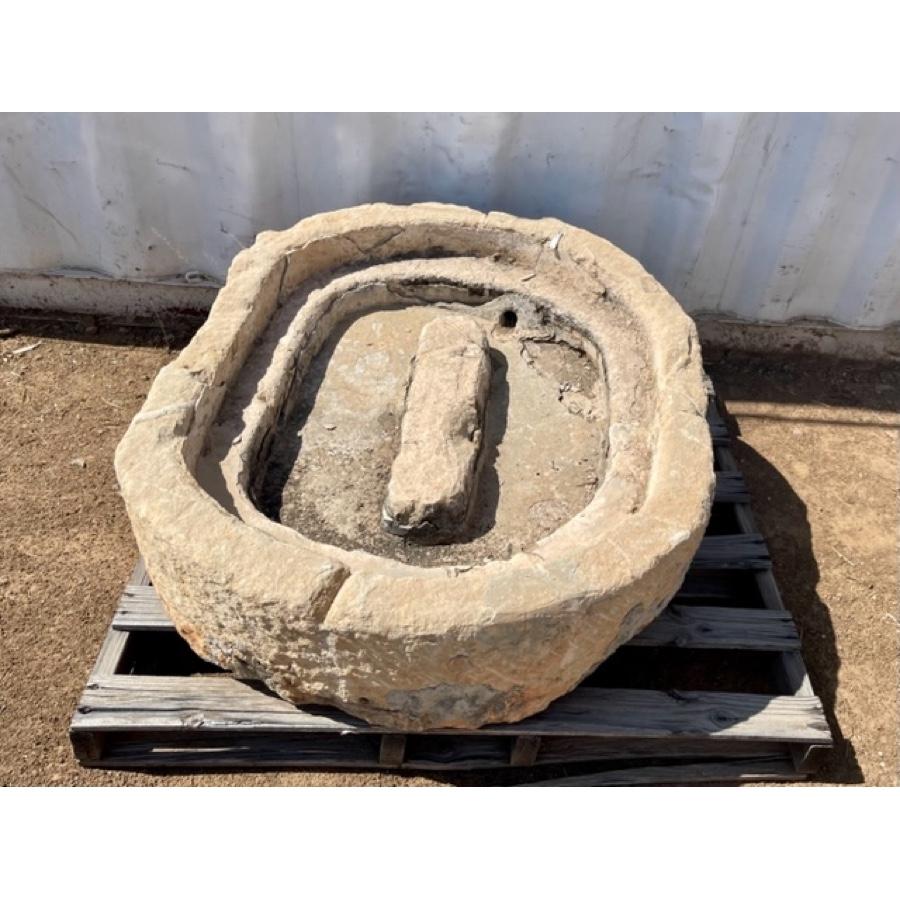Carved Large Oval Millsone Basin For Sale