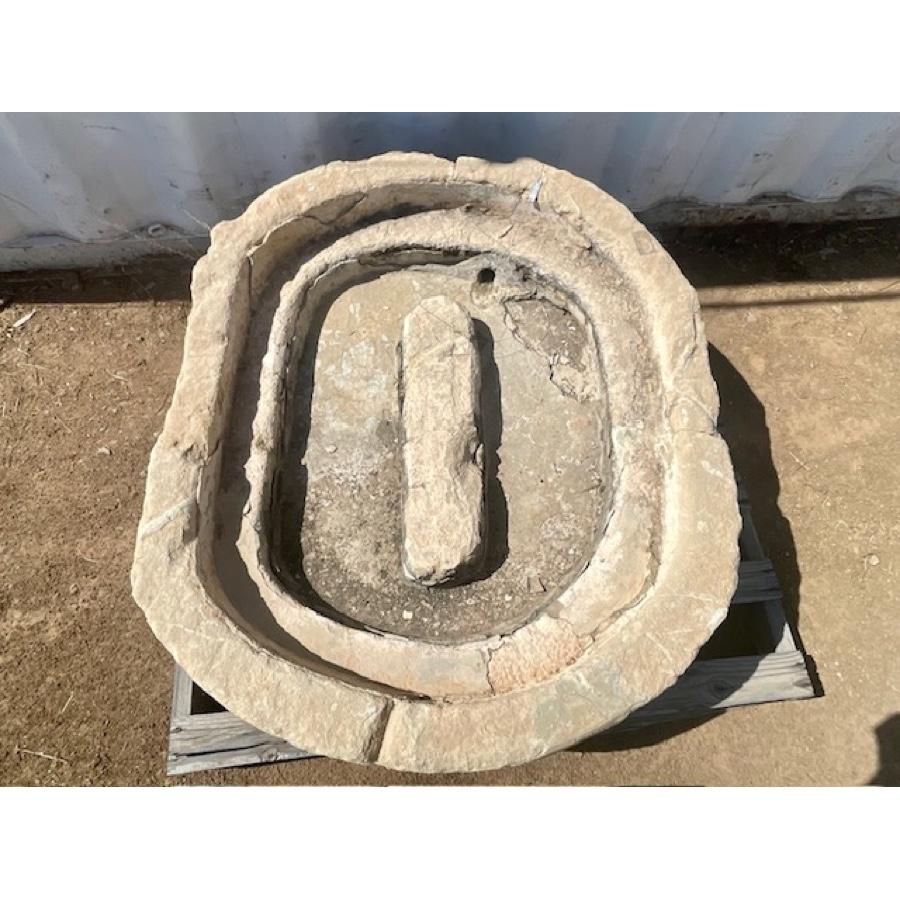 Limestone Large Oval Millsone Basin For Sale