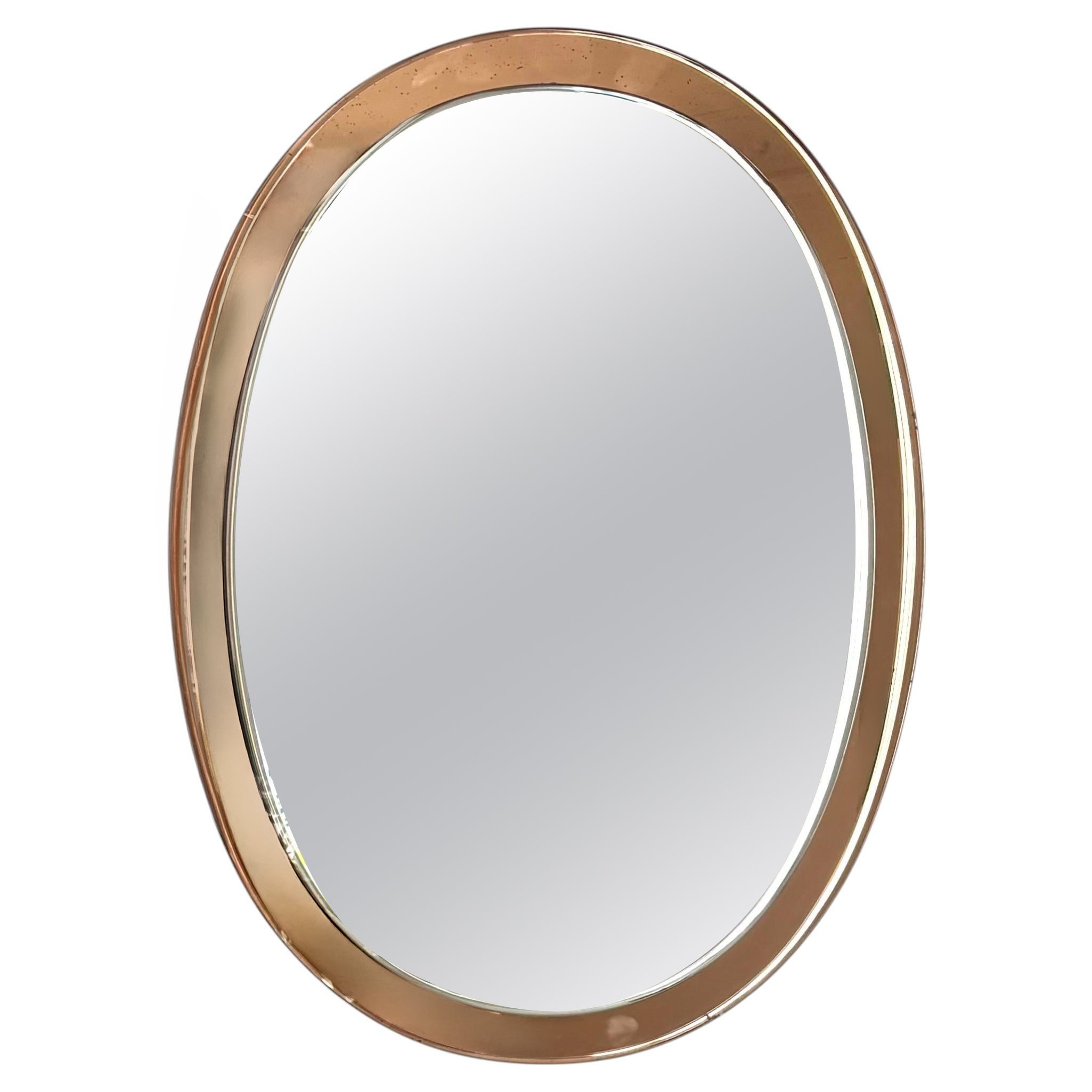 Large oval Miroir by Antonio Lupi, frame in copper pink tinted mirror