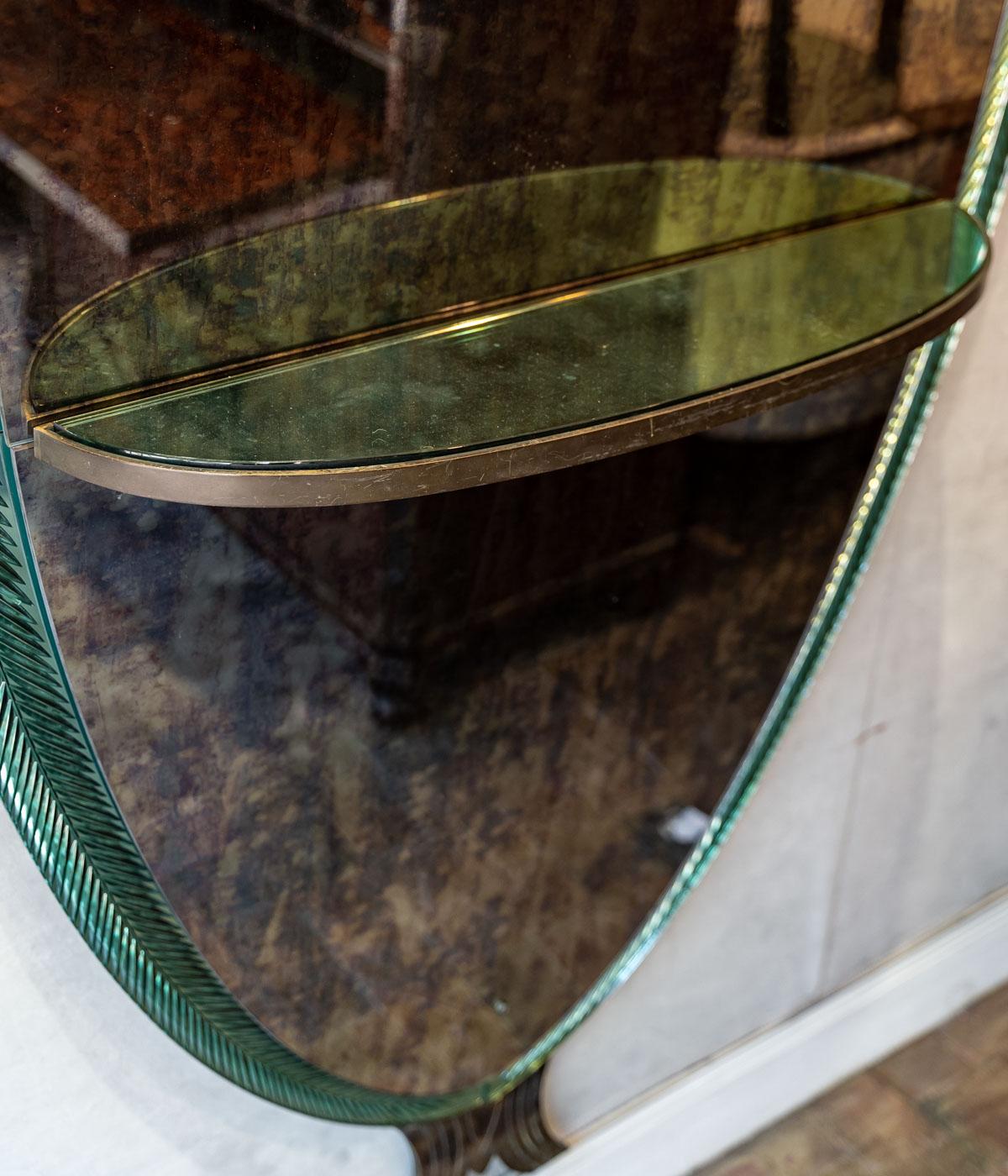 20th Century Large Oval Mirror And Its Bronze Console To Hang - Double Tint - Period Art Deco For Sale